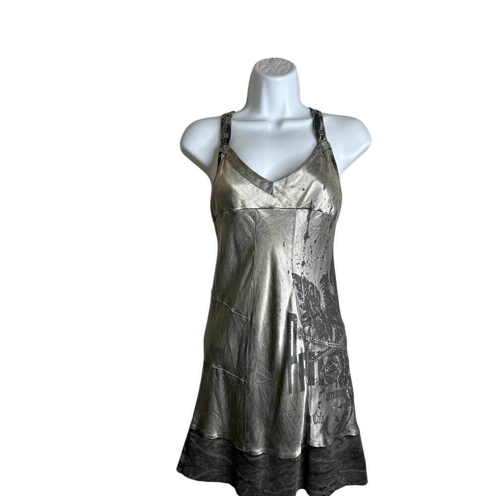 PrimEvil Women's Metallic Goth Logo Shirt Dress Screaming Vamp Size Small